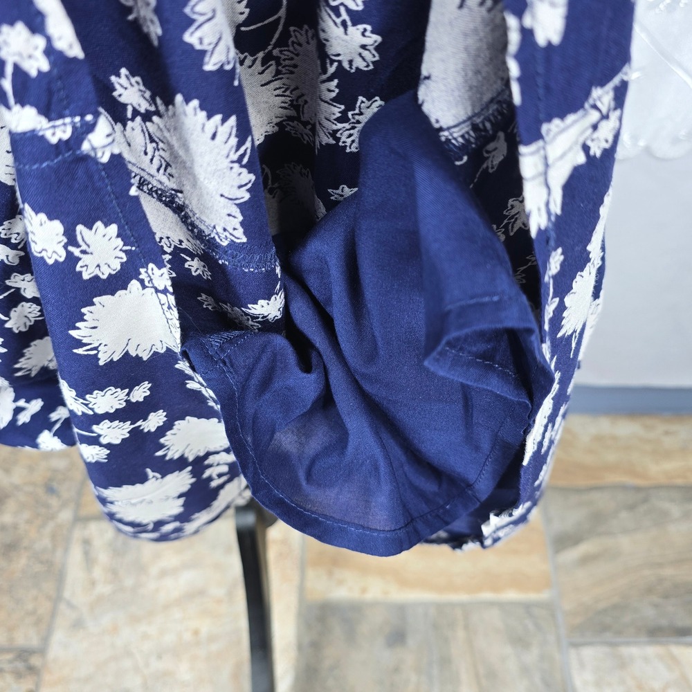 Anthropologie Maeve Motif Floral Midi Dress Size 12 Blue White Short Sleeve Boho - Picture 13 of 14